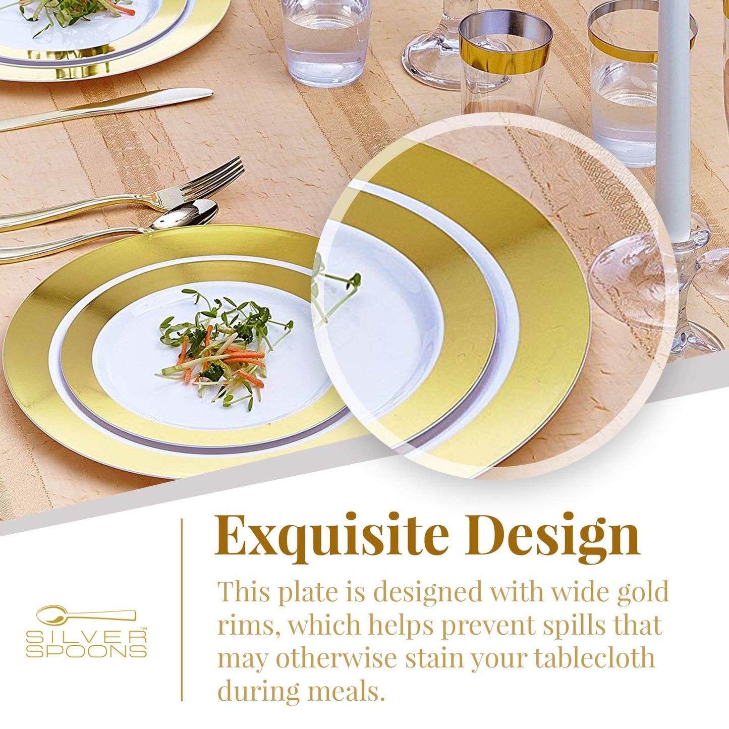 SILVER SPOONS Elegant Disposable Plates For Party - (10 pc) Heavy Duty Disposable Dinner Set 10.25”, Fine Plastic Dishes For Elegant China Look, Great