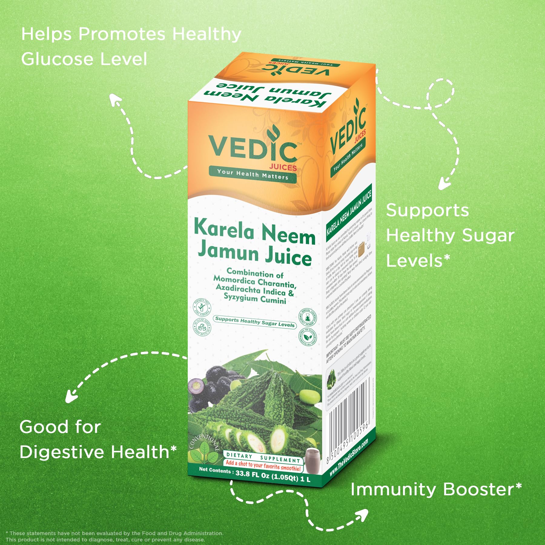 Vedic Juice Ayurvedic Neem Karela Jamun Juice - Original Flavour - Pure Herbal Juice -33.08 Floz (1000 ML)