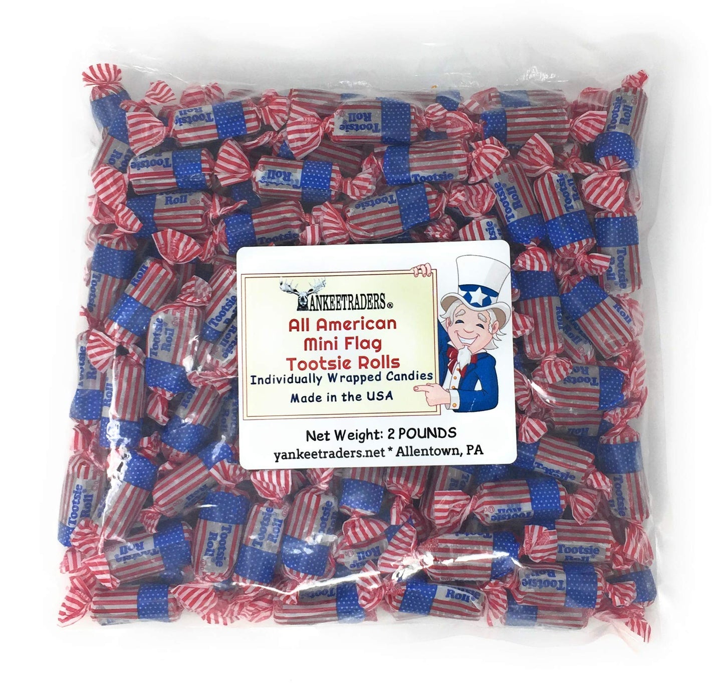 All American Mini Flag Tootsie Roll® 2 Pound Party Bag