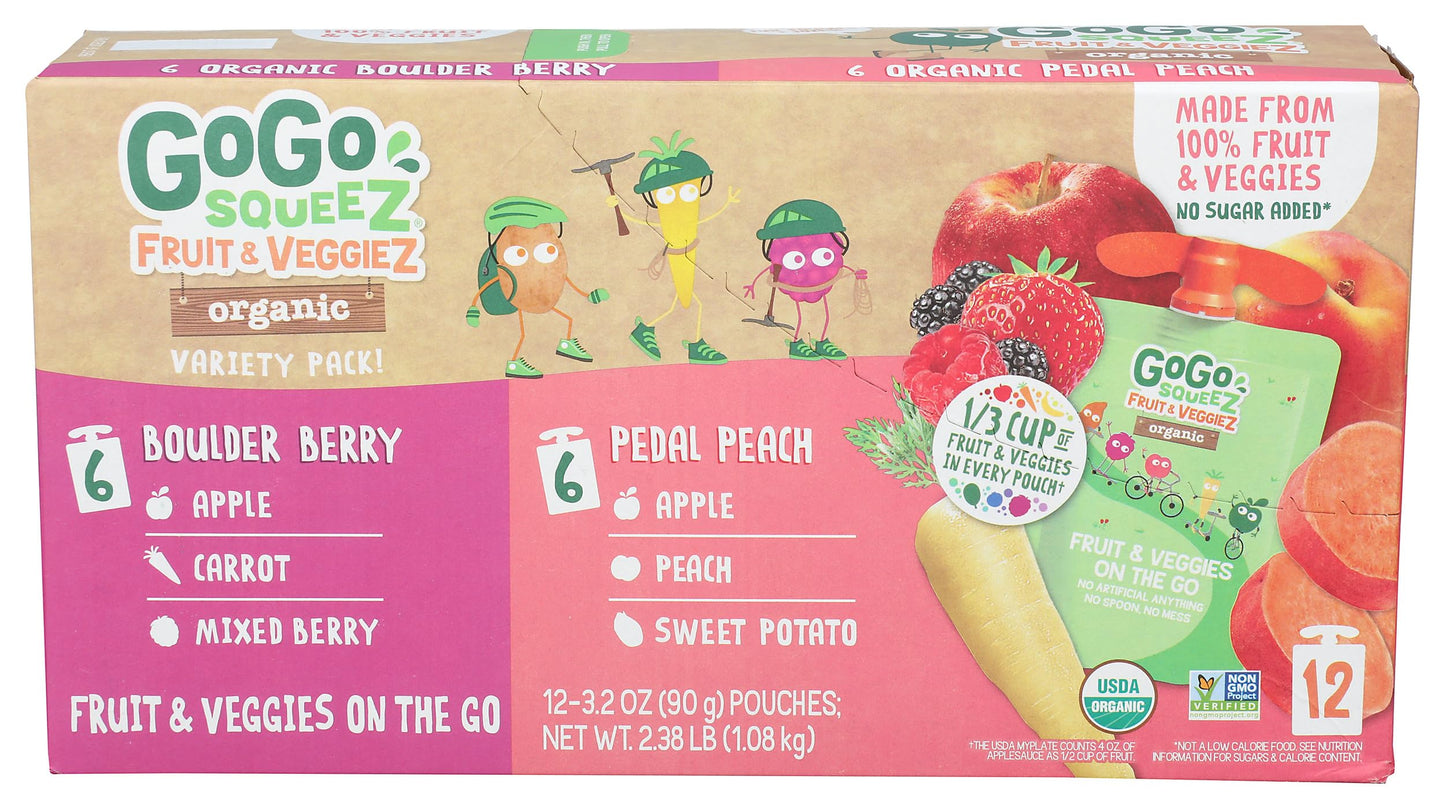 Gogo Squeez, Fruit And Veggies Blend Berry Boulder Pedal Peach, 38.4 Ounce