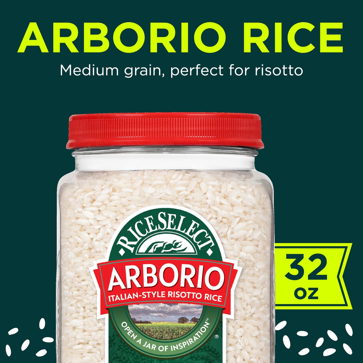 RiceSelect Arborio Rice, Premium Short Grain Italian Risotto Rice, Gluten-Free, Non-GMO, Kosher, 32oz Jar (Pack of 1)