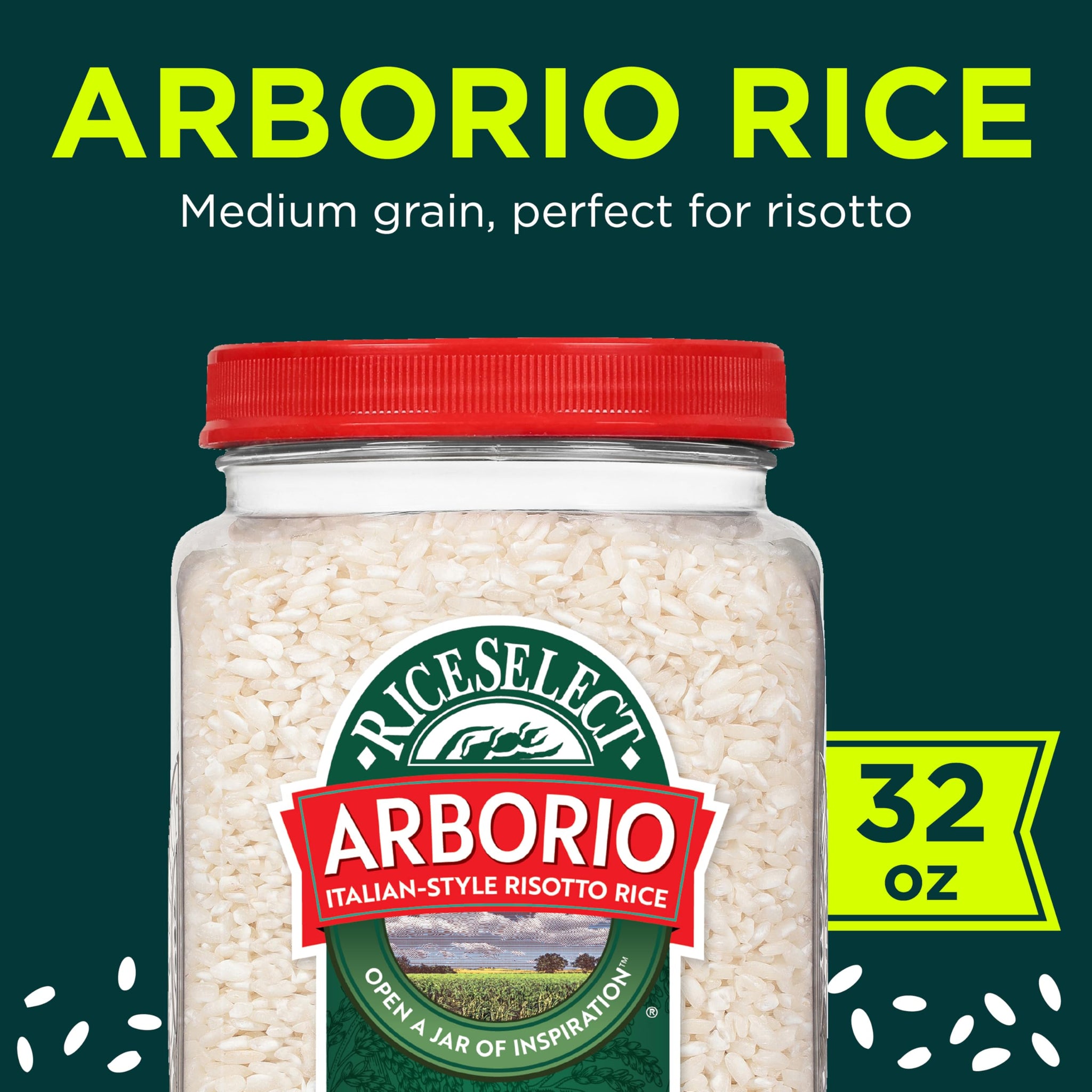 RiceSelect Arborio Rice, Premium Short Grain Italian Risotto Rice, Gluten-Free, Non-GMO, Kosher, 32oz Jar (Pack of 1)