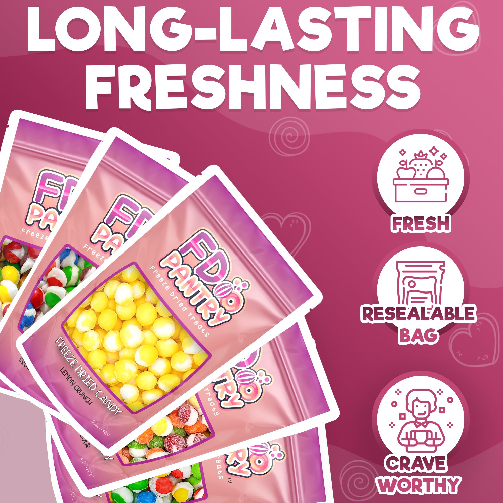 Freeze Dried Candy Variety Pack, Fruit Crunch, 4 oz (5 Pack), Original, Wildberry, Sour, Tropical, Lemon, Assorted Combo, Gift Bag