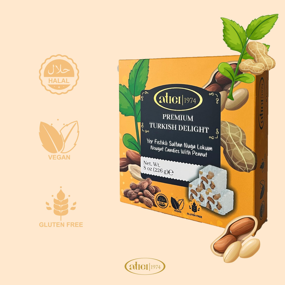 Atici Lokum Authentic Turkish Delight 8oz - Gourmet Vegan Sweets, Gluten-Free, Halal Soft Chewy Candy Gift Box | Traditional Premium Lokum Loukoumi
