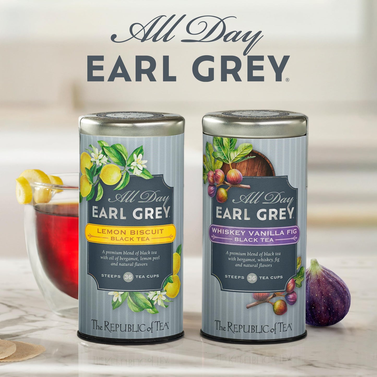 The Republic of Tea - All Day Earl Grey Lemon Biscuit Black Tea, Naturally Caffeinated, 36 Tea Bags