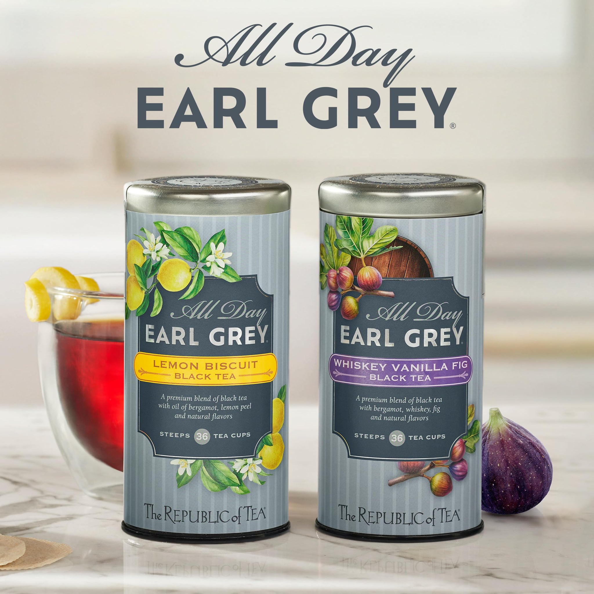 The Republic of Tea - All Day Earl Grey Whiskey Vanilla Fig Black Tea, Naturally Caffeinated, 36 Tea Bags