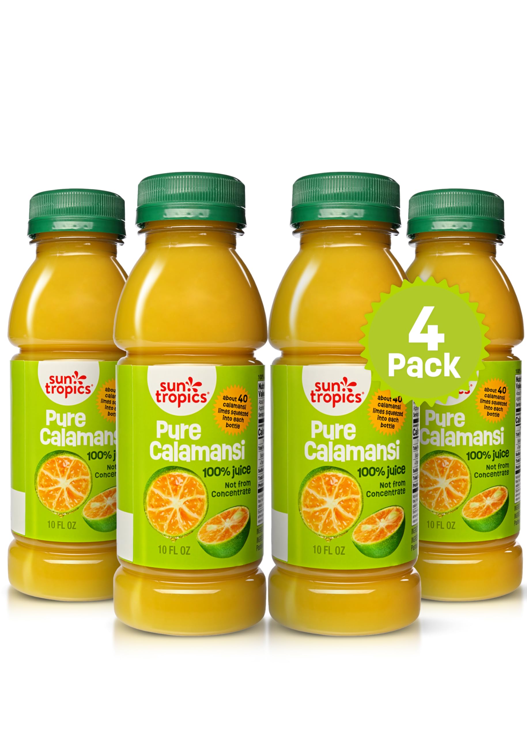 Sun Tropics Pure Calamansi 100% Juice - 4 Pack, 10 Oz Each | 100% Pure, Not From Concentrate | Refreshing Citrus Juice for Drinks, Cocktails, Cooking