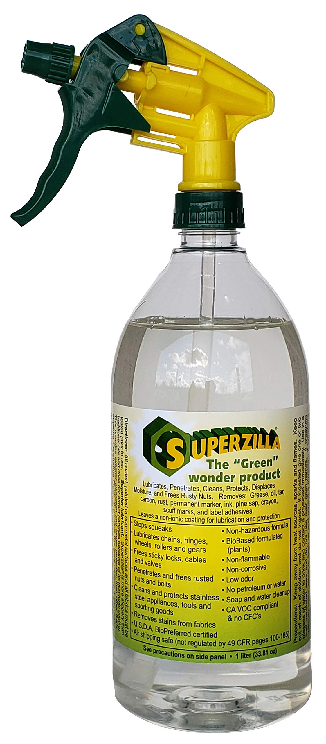 Superzilla - Powerful All-Purpose Cleaner and Lubricator - “The Green Wonder Product” - 1-Liter Spray Bottle