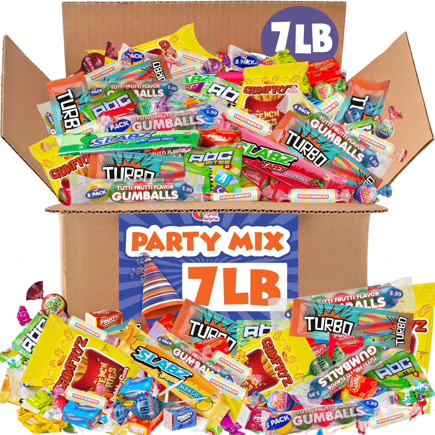 A Great Surprise Assorted Candy Mix - 7 Pound BOX - Individually Wrapped Candies - Pinata Candy Mix