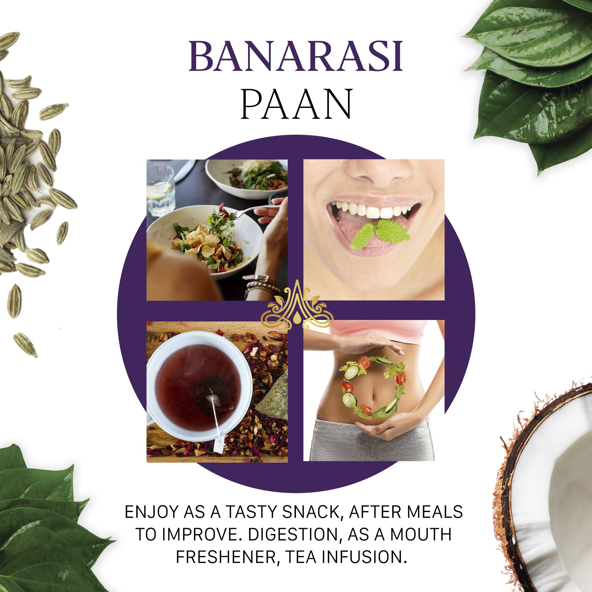Aryaa Organic Banarasi Paan l 8.75oz (250gm) Herbal Tea & Digestive Snack | | Shredded l 100% Natural, Vegan, Gluten-Friendly | Non-GMO | Authentic