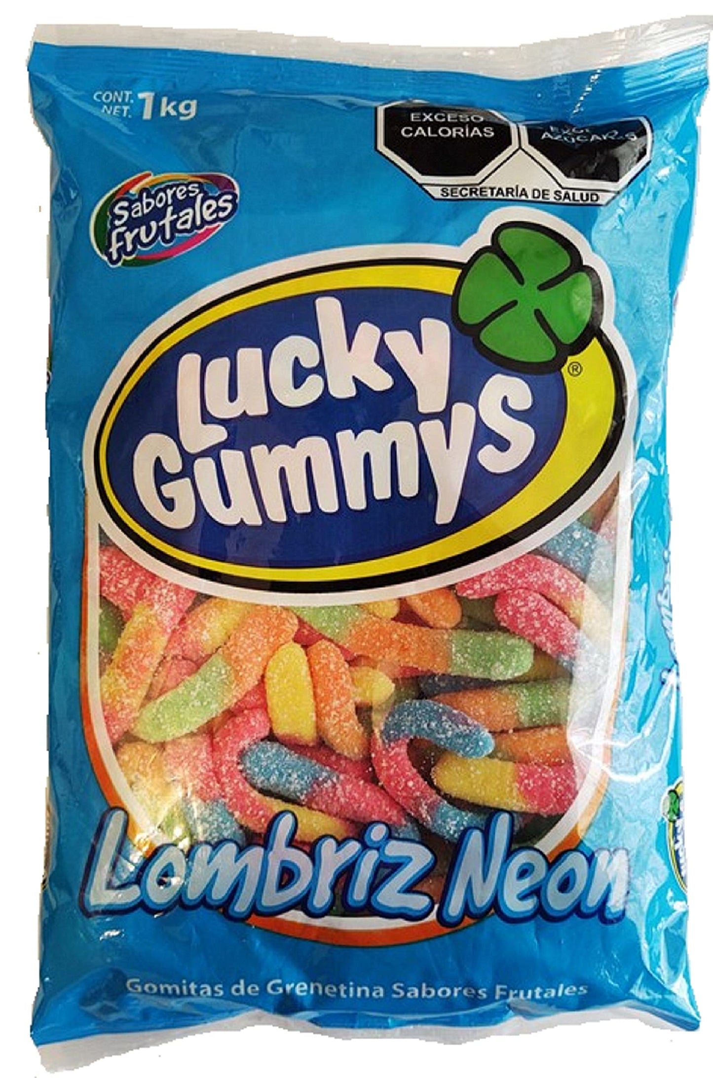 Lucky Gummys Fruit Flavored Gummy Worms Gomitas Lombriz Neon