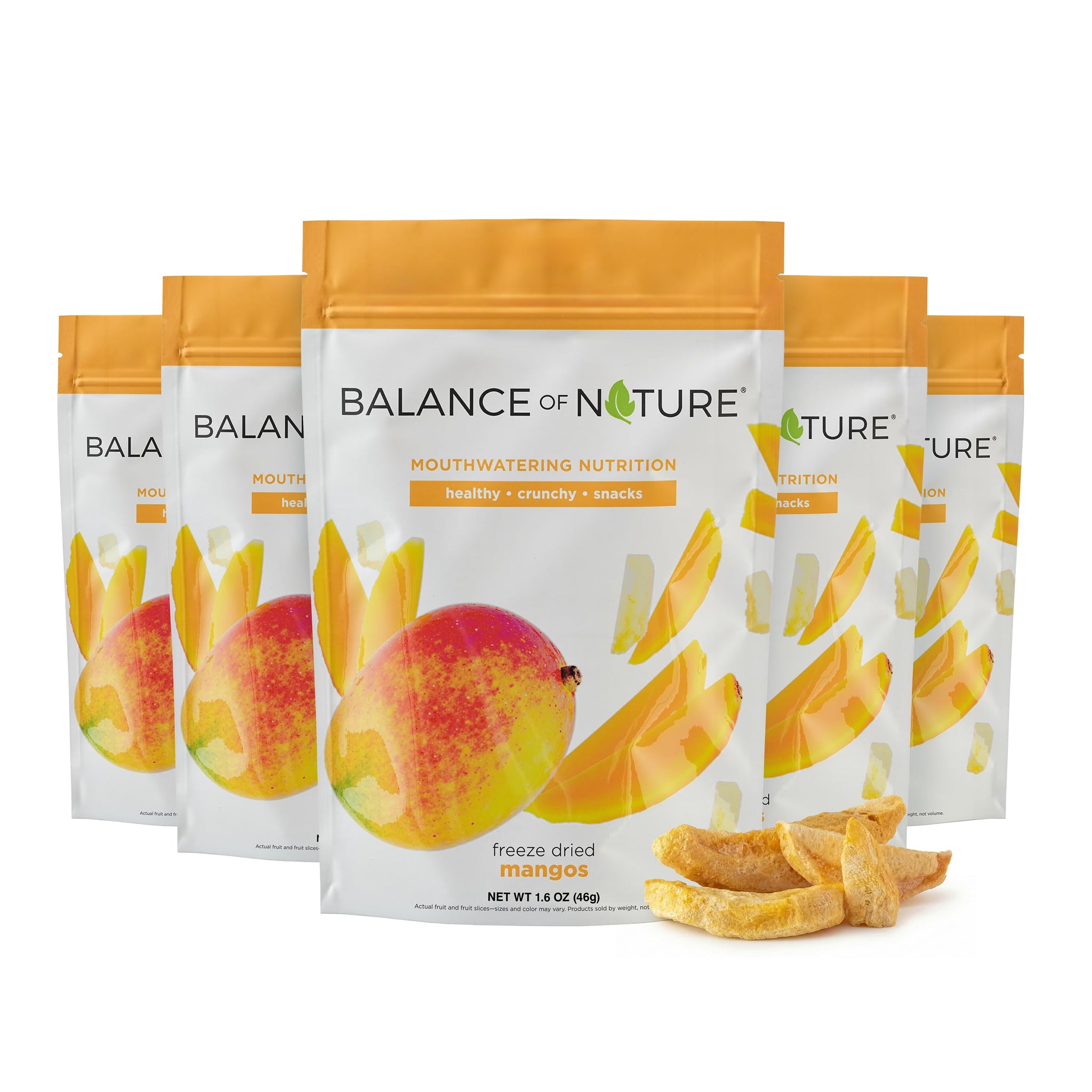 Balance of Nature Freeze-Dried Mangos (5 Pack) - 100% Real Fruit, Crunchy Mango Slices, Healthy Snack, Mouthwatering Nutrition, Gluten-Free, Vegan, No
