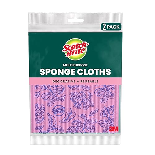 Scotch-Brite Sponge Cloths, Reusable, Absorbent, and Decorative Cleaning Towel, Dishwasher-Safe Wipes Ideal for Nonstick Cookware, Tile, Countertops