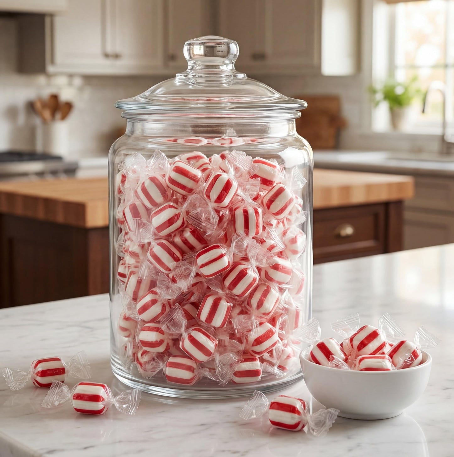 Peppermint Puff Candy - 1 lb Red and White Individually Wrapped Striped Soft Mints - After Dinner or Great for Holidays