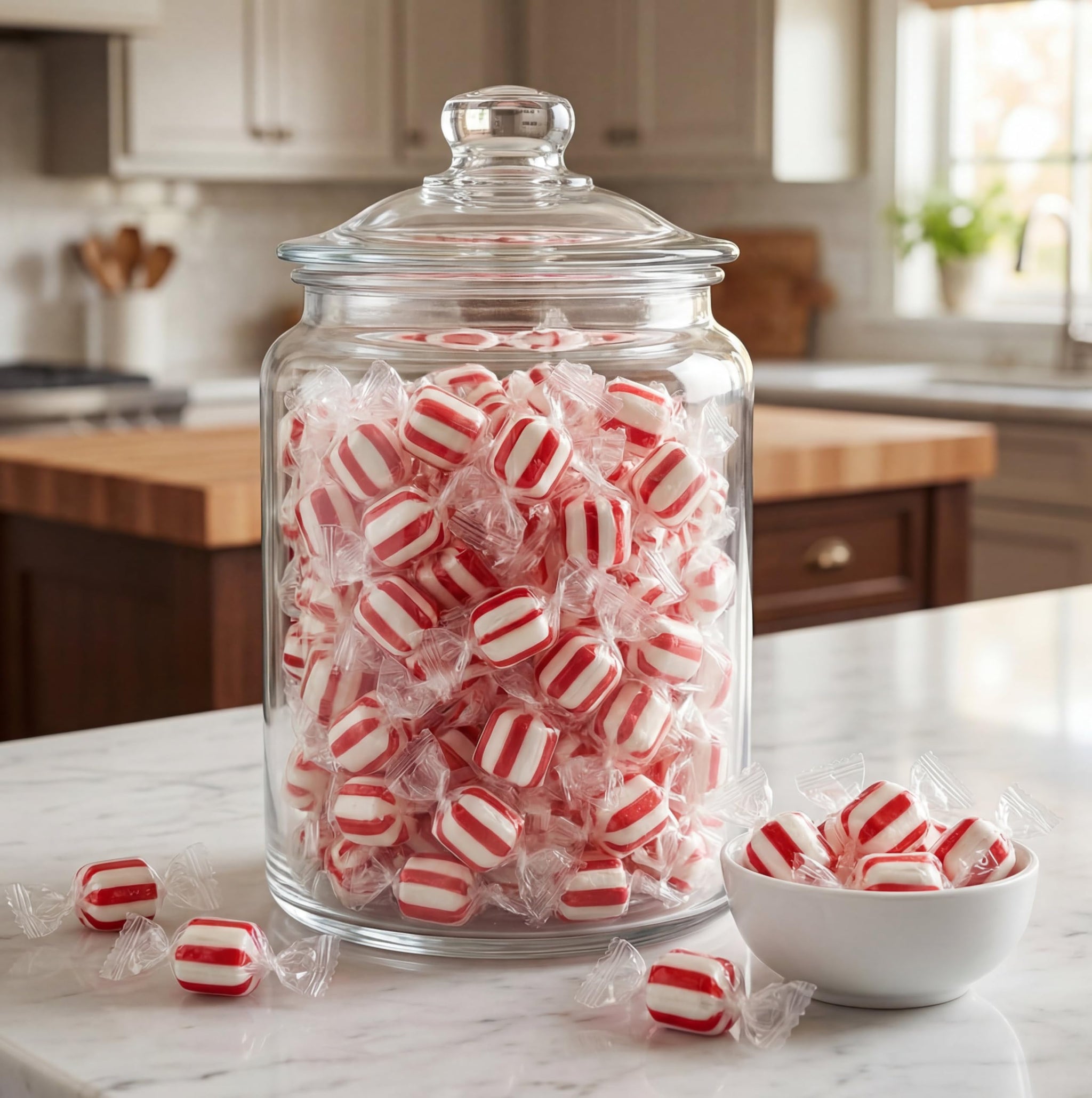 Peppermint Puff Candy - 1 lb Red and White Individually Wrapped Striped Soft Mints - After Dinner or Great for Holidays