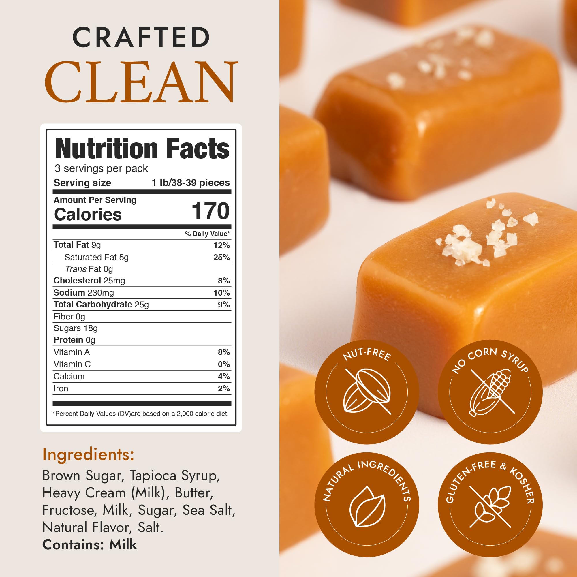 Béquet Caramel - Celtic Sea Salt Caramel - Gourmet Caramel Candy - Salted Caramel Candy Individually Wrapped - Made in Montana - Kosher (Star D)