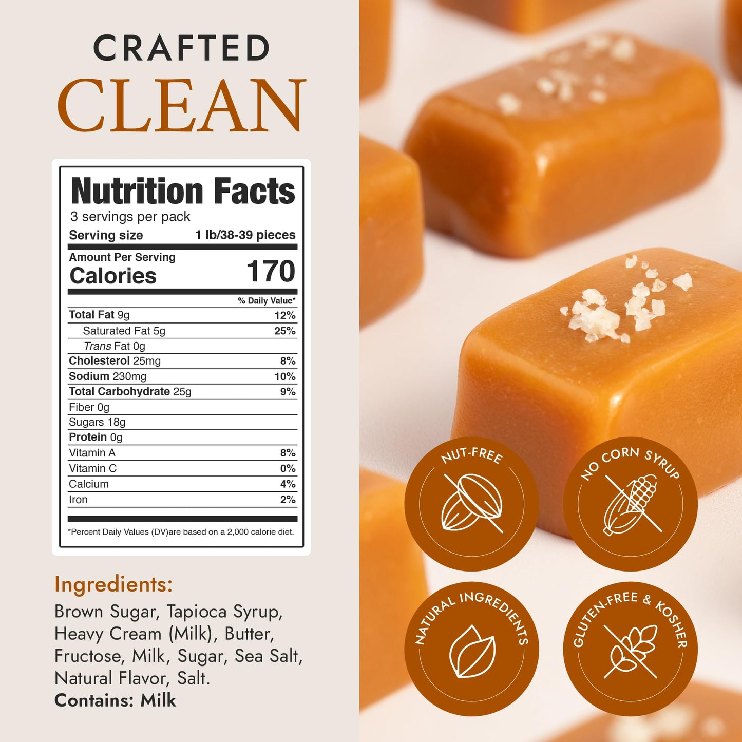 Béquet Caramel - Celtic Sea Salt Caramel - Gourmet Caramel Candy - Salted Caramel Candy Individually Wrapped - Made in Montana - Kosher (Star D)