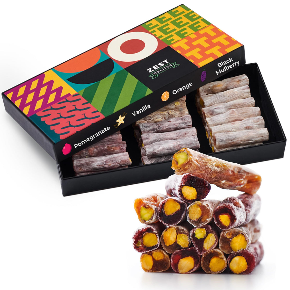 Zest Delites Turkish Delights Candy with Wonderful Pistachios, Luxury Food Gifts 8.82 oz, Gourmet Snacks, Premium Gluten Free Snacks, Vegan Snacks