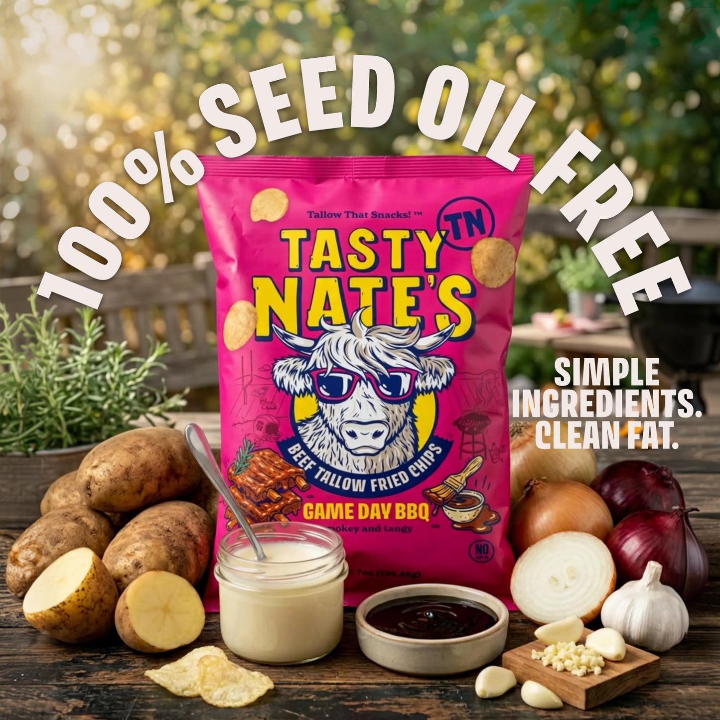 Tasty Nate’s Beef Tallow Potato Chips - Game Day BBQ Flavor Kettle Chips Fried in 100% Beef Tallow Seed Oil Free - Gluten Free Healthy Snacks Paleo
