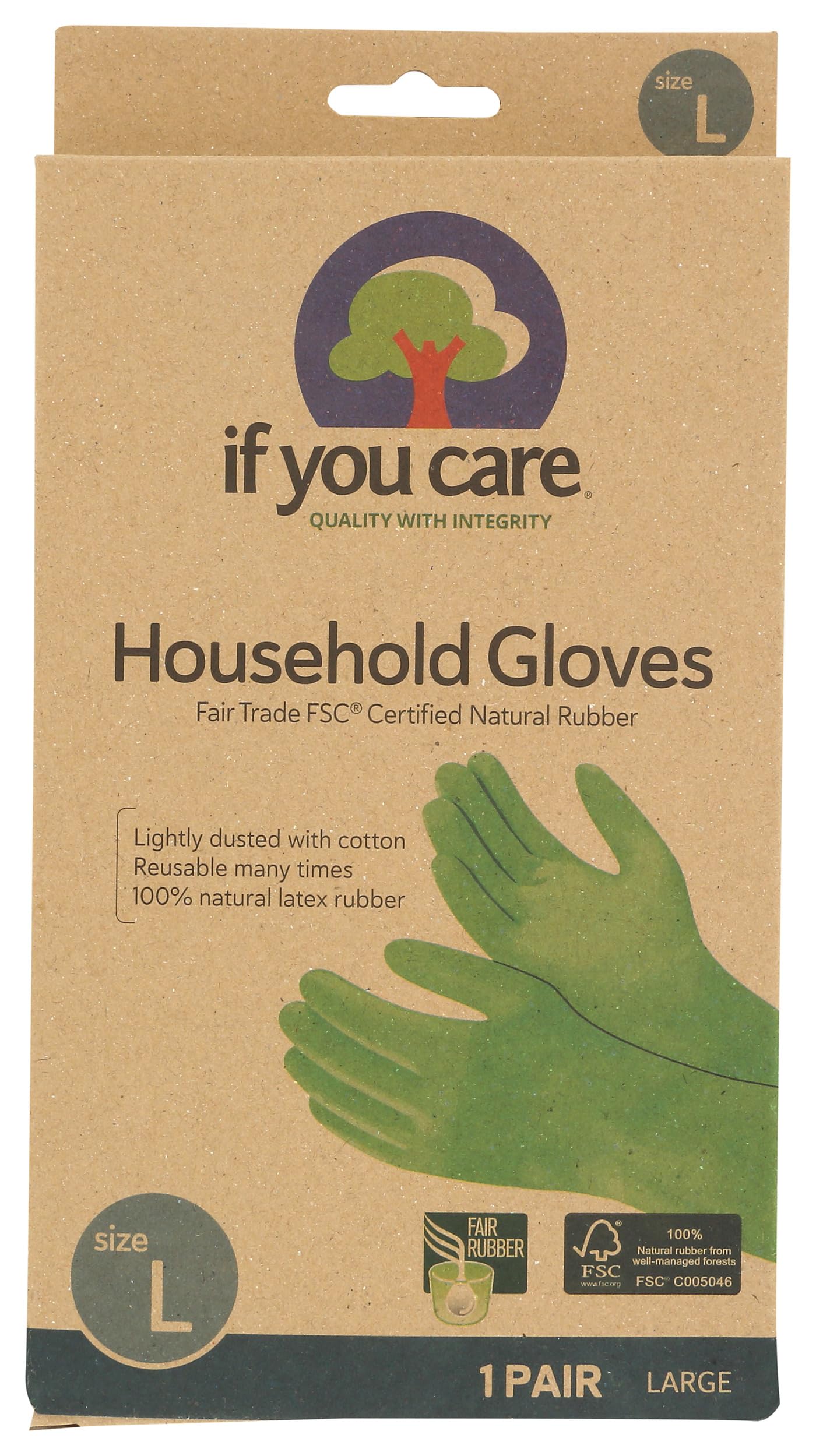 If You Care Latex Gloves, Large - 1 Pair (Pack of 1) - For Gardening, Dishwashing, Cleaning Kitchen and Bathroom - 100% Cotton Lined, Reusable