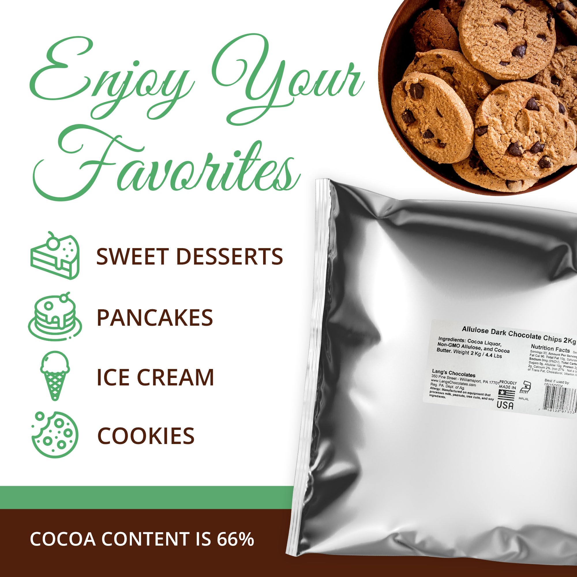 Keystone Pantry - Dark Chocolate Chips- Non-Dairy - 4.4 lb / 2 kg - Sugar, Gluten, & Dairy Free - Kosher - Vegan - Diabetic Friendly - Low Carb - Perfect for Baking