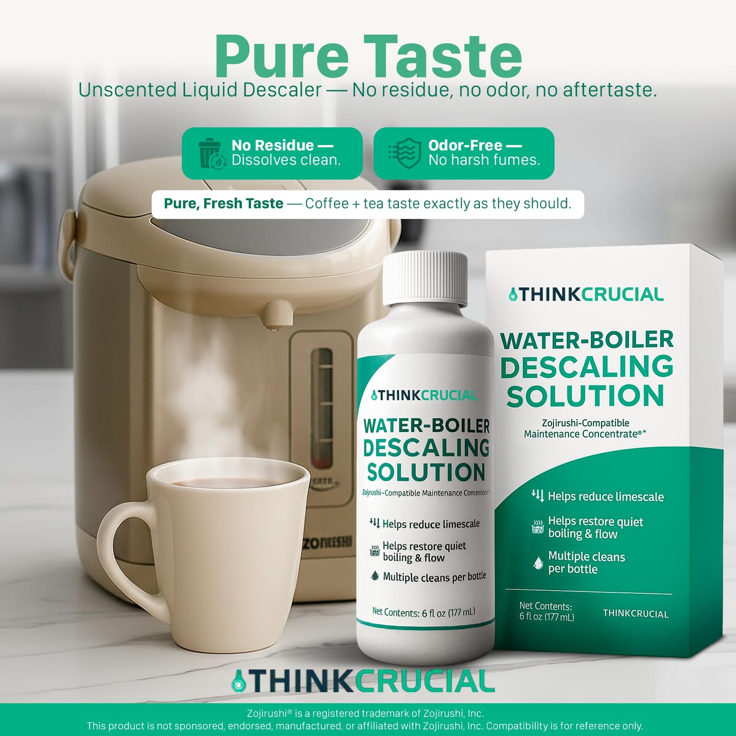 Think Crucial Up to 6 cleans SUPER Concentrate Zojirushi Descaler 6oz - Compatible with all Zojirushi Electric Water Boiler & Warmer Models