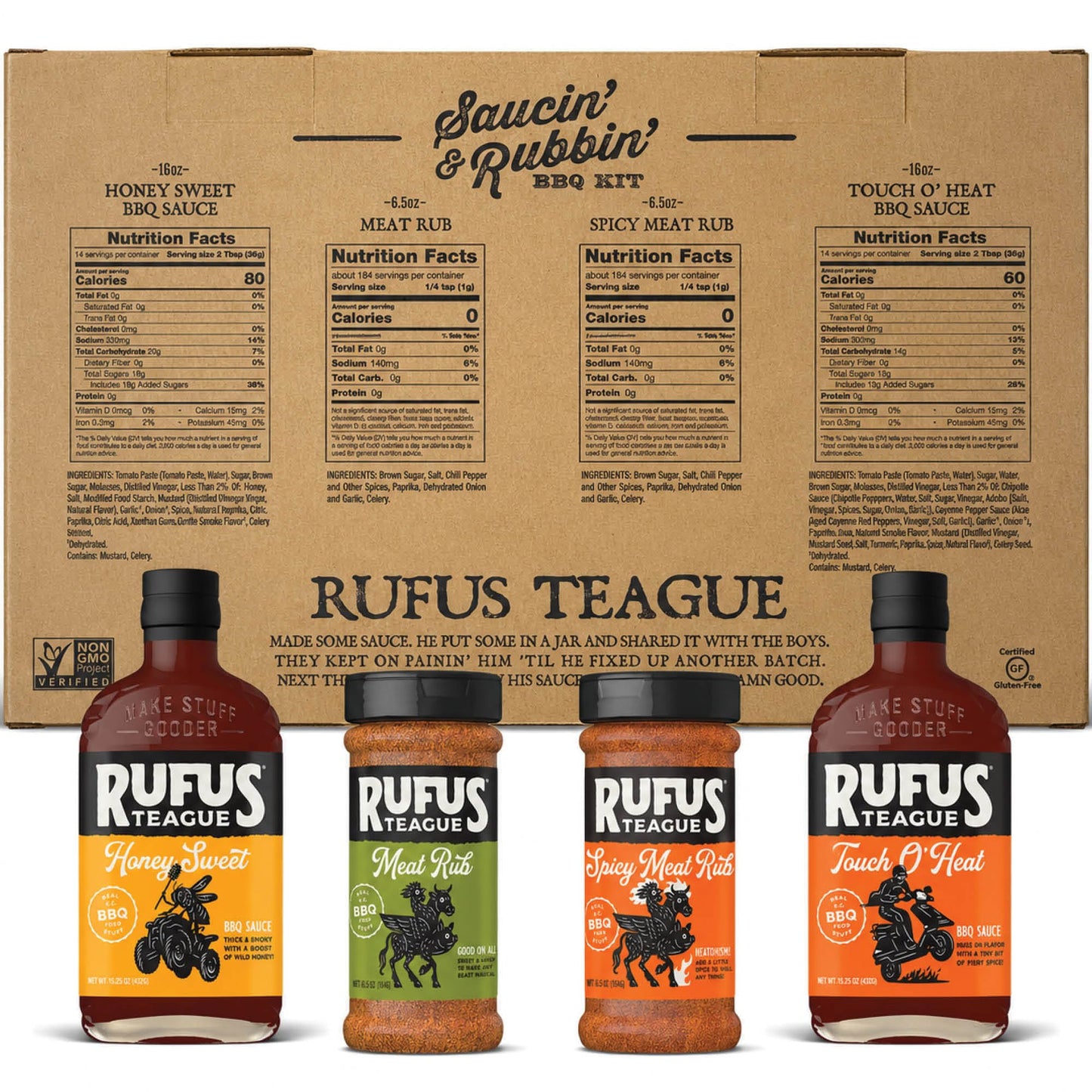 Rufus Teague BBQ Sauce and Rub Cooking Gift Set, Saucin' & Rubbin' 4pk Kit