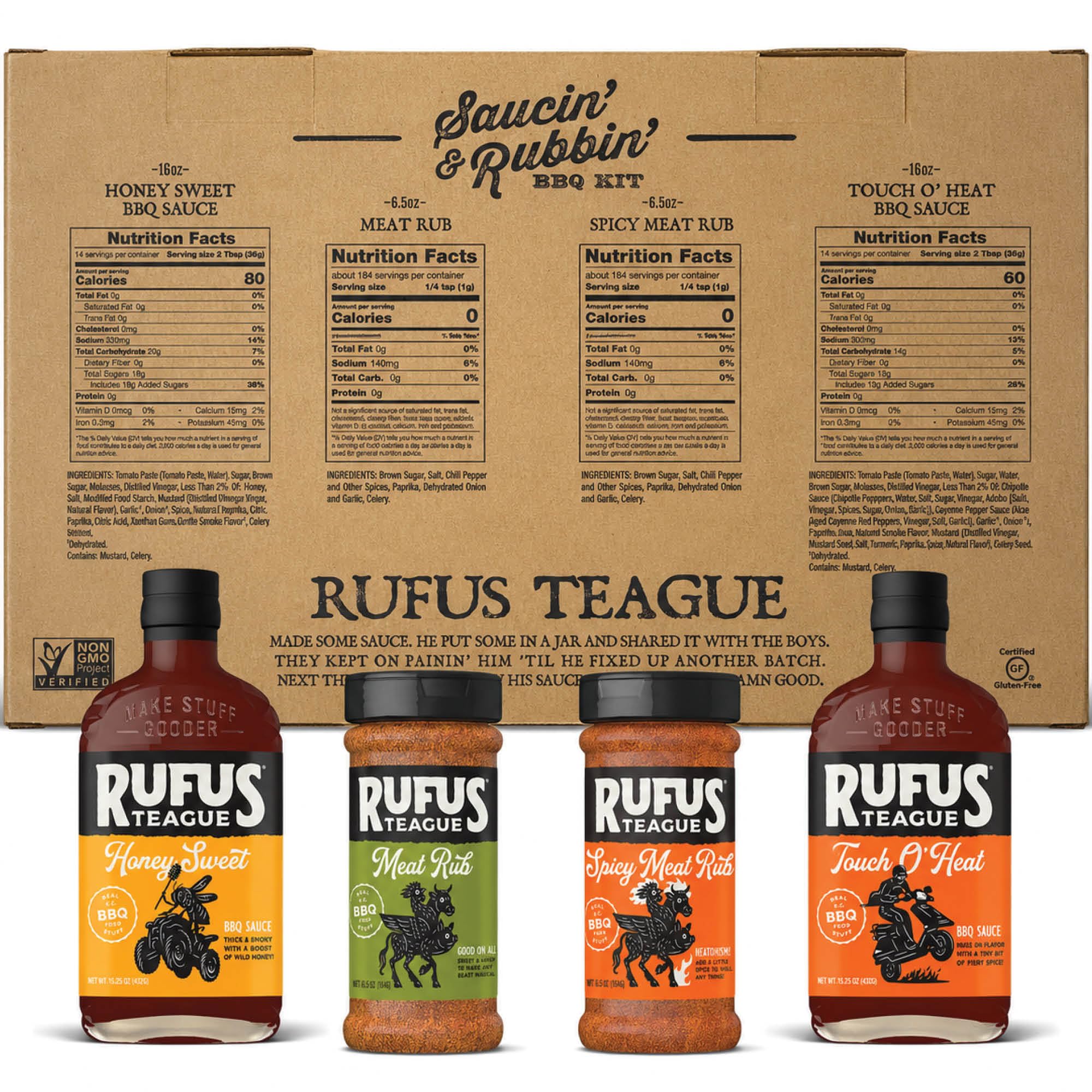 Rufus Teague BBQ Sauce and Rub Cooking Gift Set, Saucin' & Rubbin' 4pk Kit
