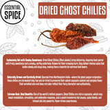 Essential Spice Dried Ghost Chilies (Bhut Jolokia) - Extreme Heat with Smoky, Slightly Sweet Flavor - Whole Dried Pods for Hot Sauces, Chili, Stews