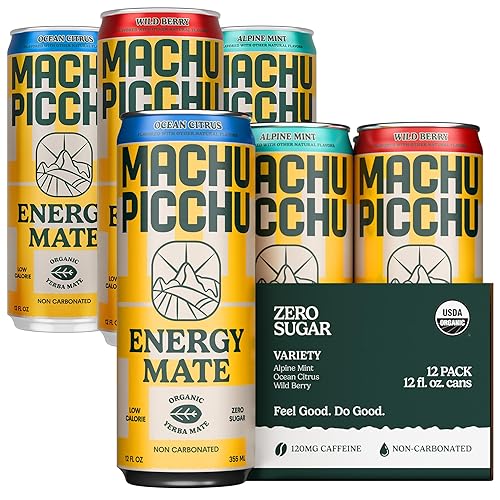 MACHU PICCHU 12-Pack Variety Zero Sugar Energy Mate Drink - Non-Carbonated Yerba Mate, 120mg Organic Caffeine, Smooth Focus Without Jitters or Crash