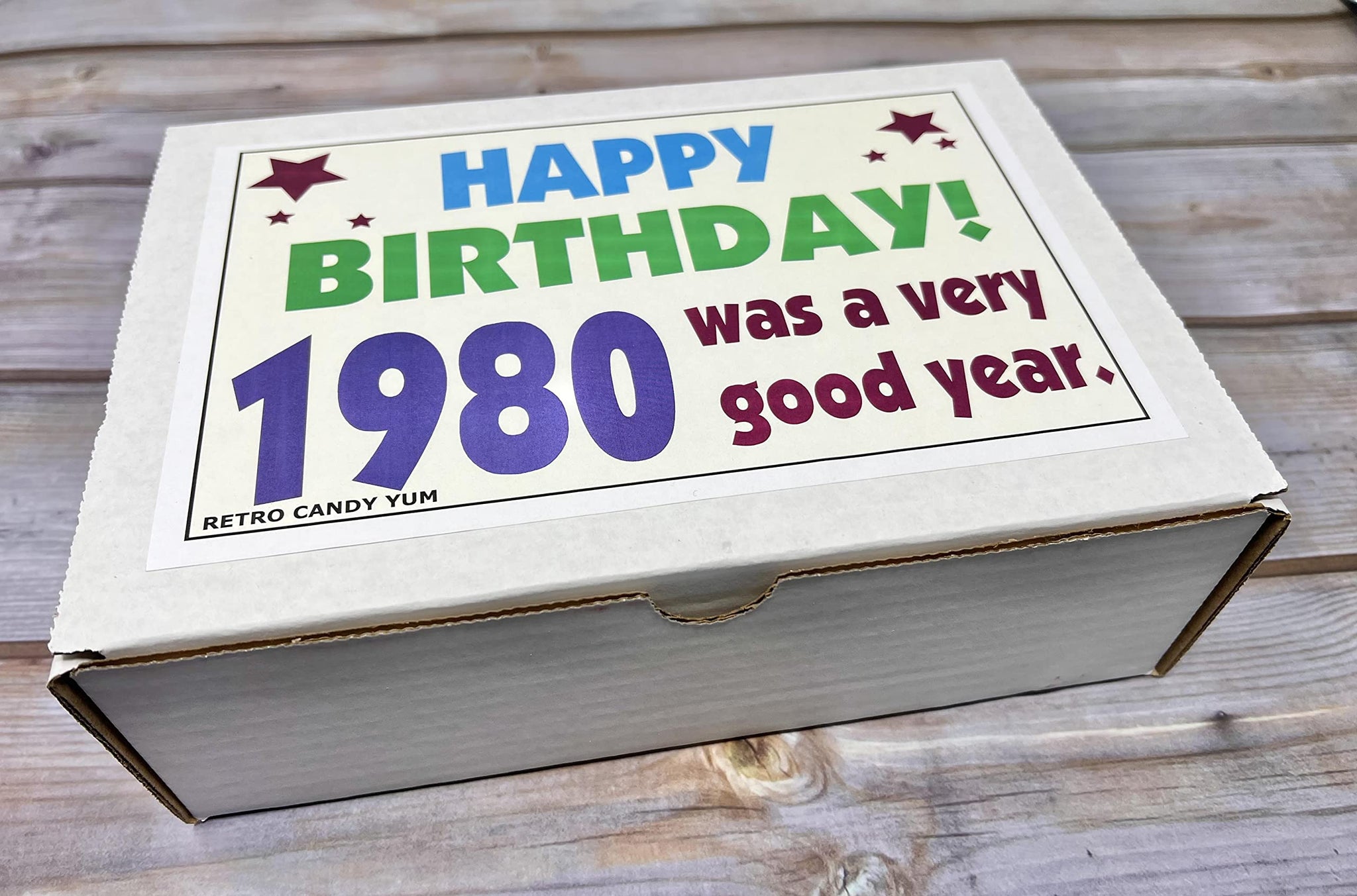 RETRO CANDY YUM ~ 1980 46th Birthday Ideas ~ Retro Decade 80s Candy Gag Gift Basket Box Assortment From Childhood ~ Milestone Birthday Gifts