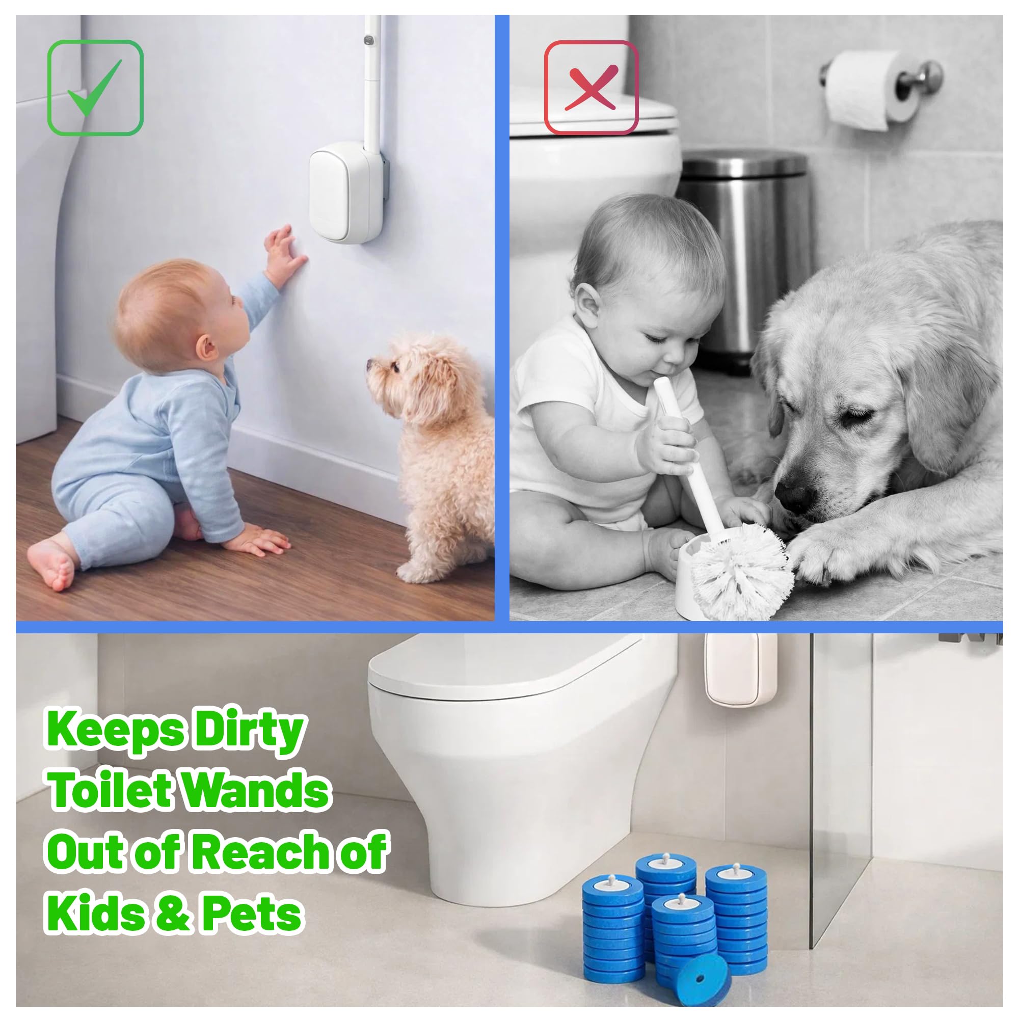 CiLoN Disposable Toilet Cleaning System + 30 Disposal Toilet Bowl Brush Refill Heads. Space-Saving Wall Mounted Toilet Brush and Holder Set for Modern