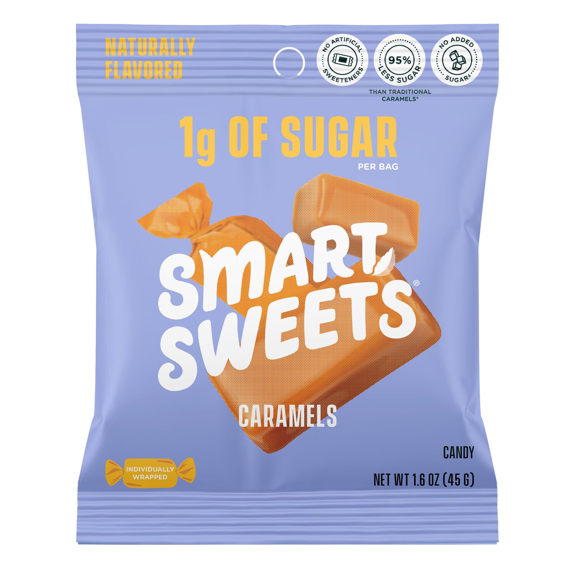 SmartSweets Caramel Candies, 1.6oz (Pack of 12), Creamy Candy with Low Sugar (1g), Low Calorie (140), Plant Based, Gluten Free, No Artificial Colors