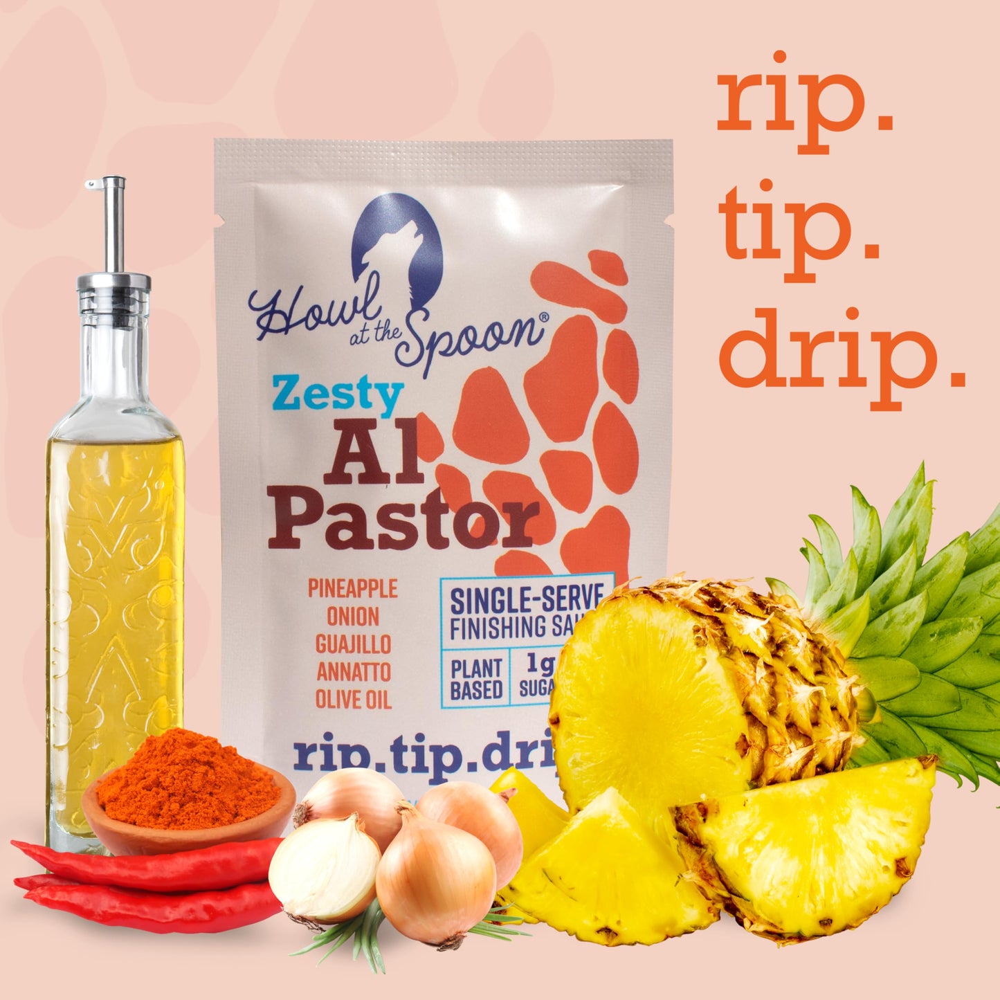 Howl at the Spoon's Al Pastor 6-pack - Single Serve Mexican Sauce, Delicious on Tacos, Shrimp, Chicken. All Natural with No Preservatives, Small Batch
