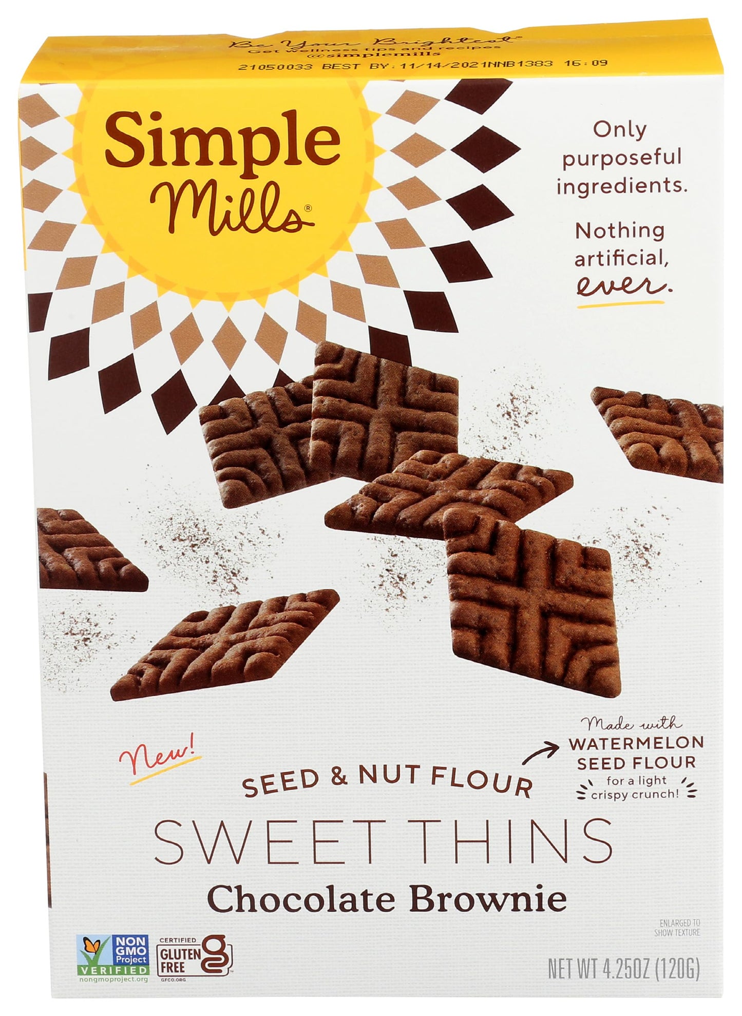 Simple Mills Chocolate Brownie Seed & Nut Flour Sweet Thins, Paleo Friendly & Delicious Sweet Thin Cookies, Good for Snacks, Nutrient Dense, 4.25 oz