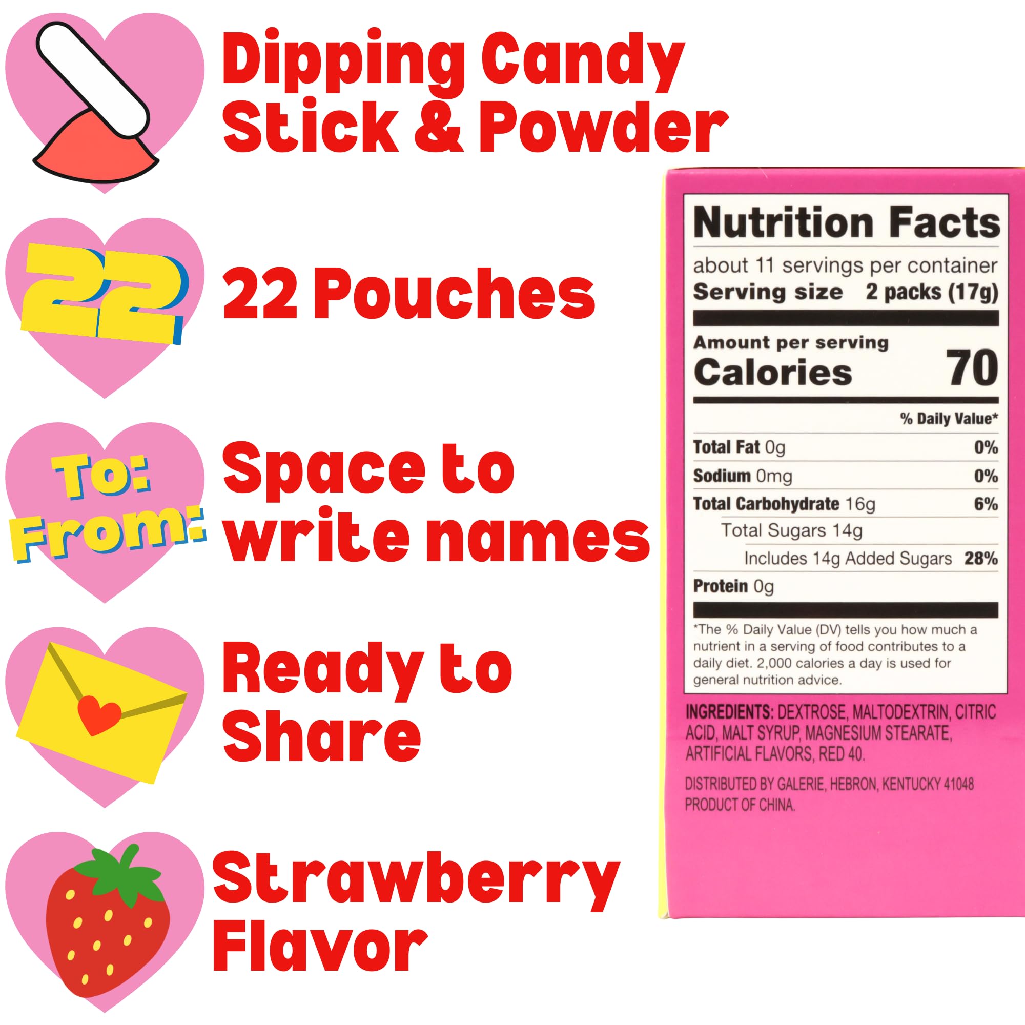 Minions Valentine's Day Friendship Candy Exchange Kit, Strawberry Flavored Dipping Powder, Party Favor Treats, 22 Packs Inside