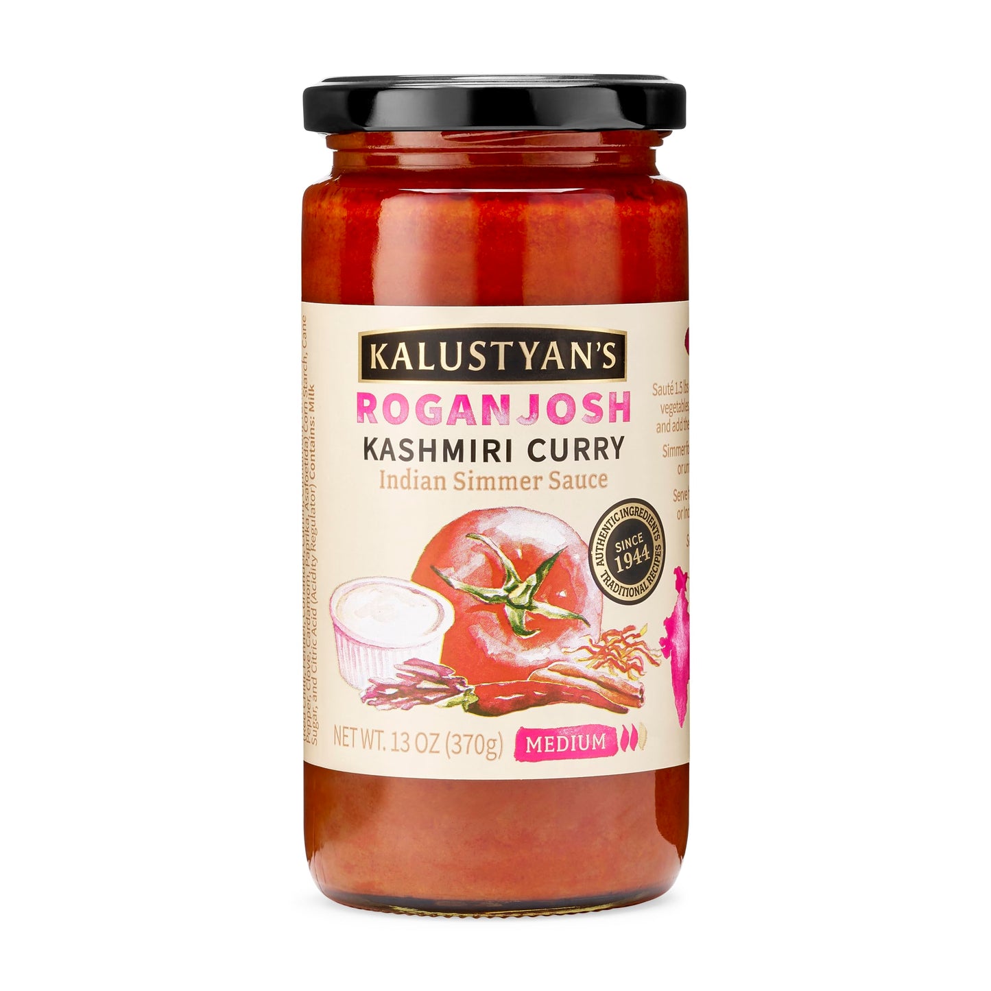 Kalustyan's Indian Curry Sauce - Rogan Josh Tomato Simmer Sauce for Fast, Flavorful Indian Food - Ideal with Vegetables, Chicken, Paneer or