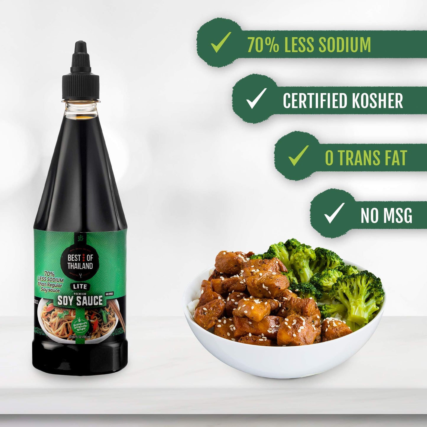 Best Of Thailand Premium Lite Soy Sauce Low Sodium | 2 Bottles of Lite Soy Sauce 23.65oz Real Authentic Asian-Brewed Marinade for Marinating Fish