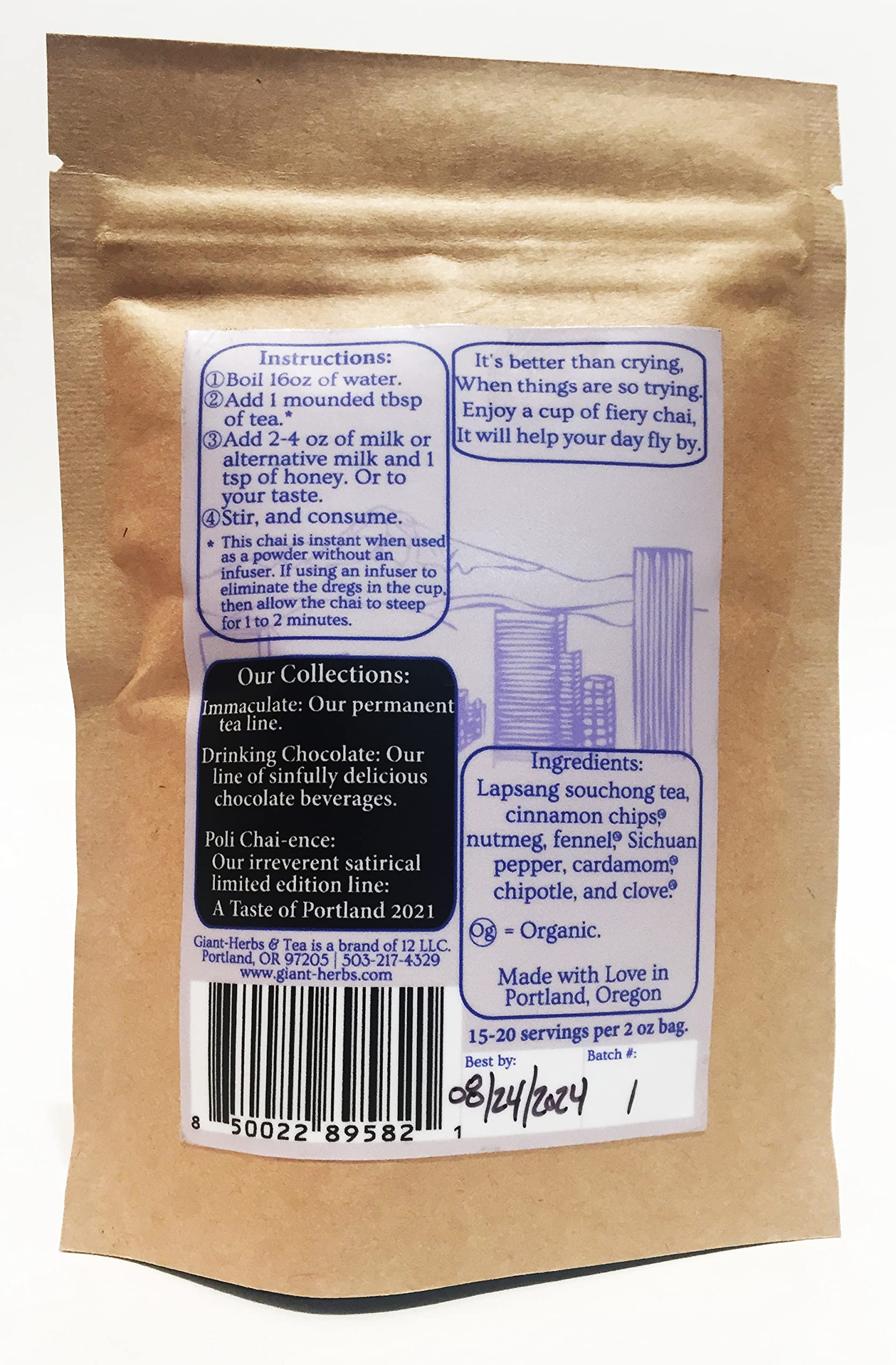 Giant-Herbs & Tea Satire on Fire (Lapsang souchong, Sichuan pepper, and Chipotle) Chai