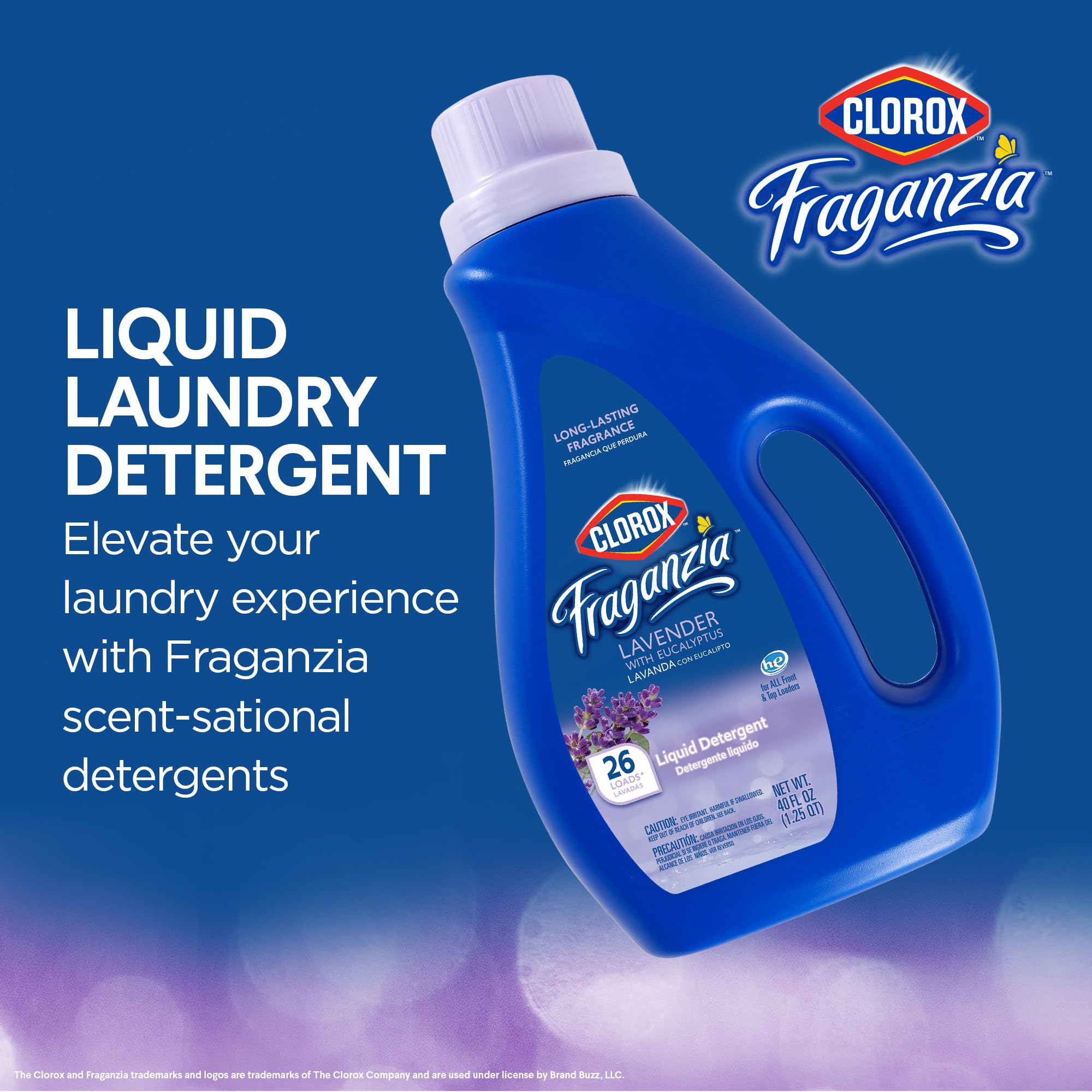 Clorox Fraganzia Liquid Laundry Detergent, Lavender with Eucalyptus Scent - HE Compatible for All Front and Top Load Washing Machines, Long-Lasting