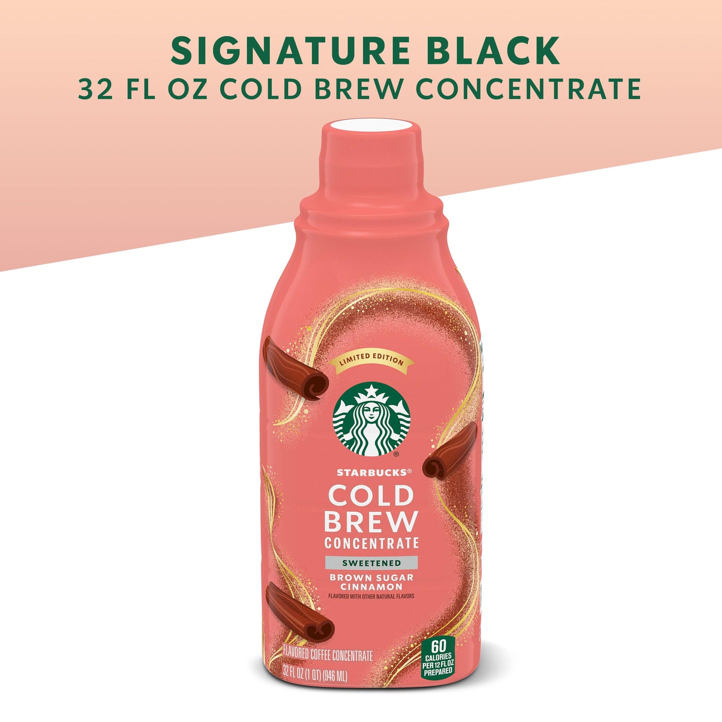 Starbucks Cold Brew Coffee Concentrate, Sweetened Brown Sugar Cinnamon Flavored Iced Coffee, 32 fl oz
