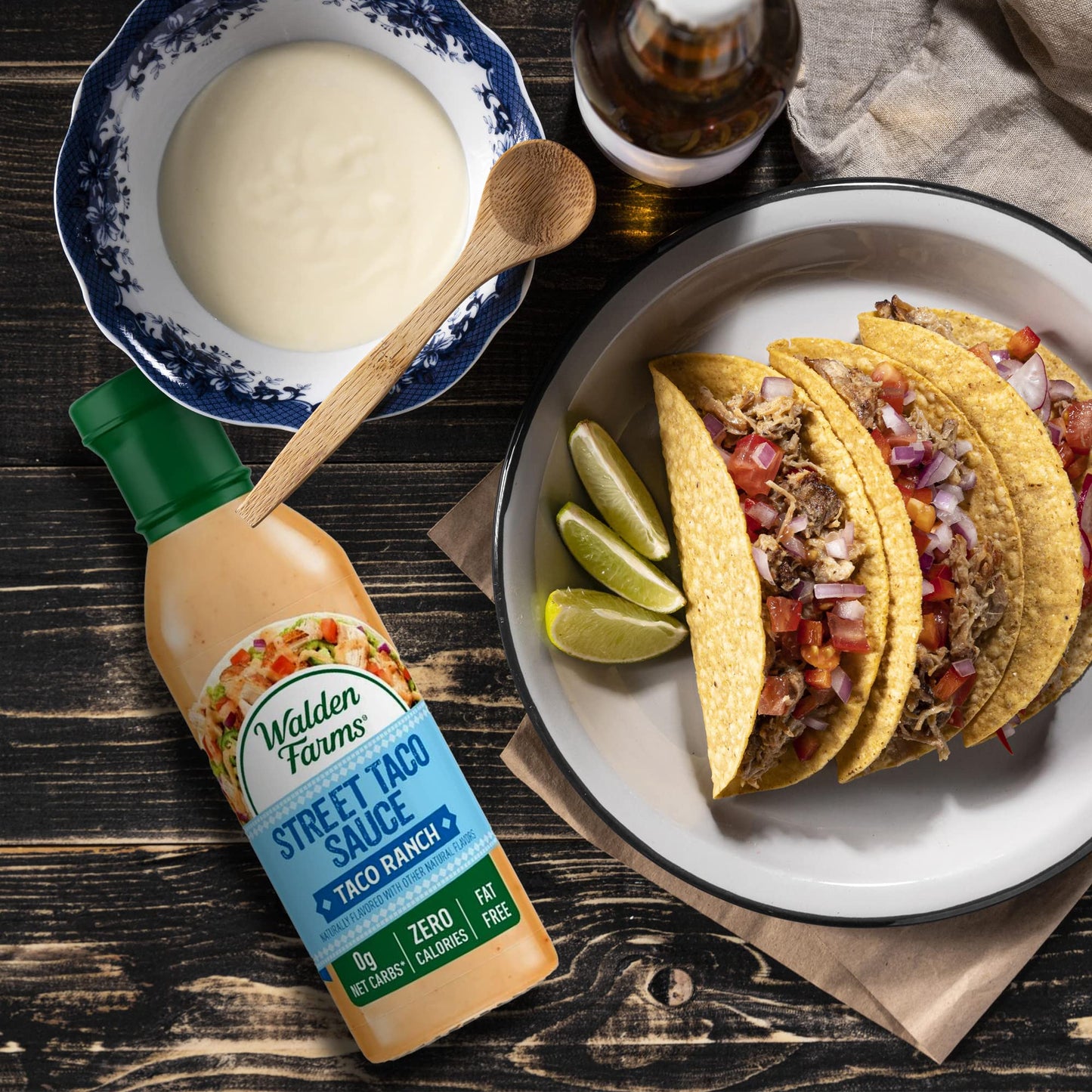 Walden Farms Street Taco Sauce Taco Ranch - Calorie-Free, Gluten-Free, Low Carb, Keto-Friendly, Sugar-Free, Spicy Taco Ranch Flavor, (12 oz Bottle x