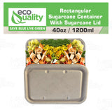 EcoQuality 40oz Disposable Bowls with Fiber Lids - Rectangular Compostable Sugarcane Fiber Biodegradable Paper Bowls Eco-Friendly Take Out Food