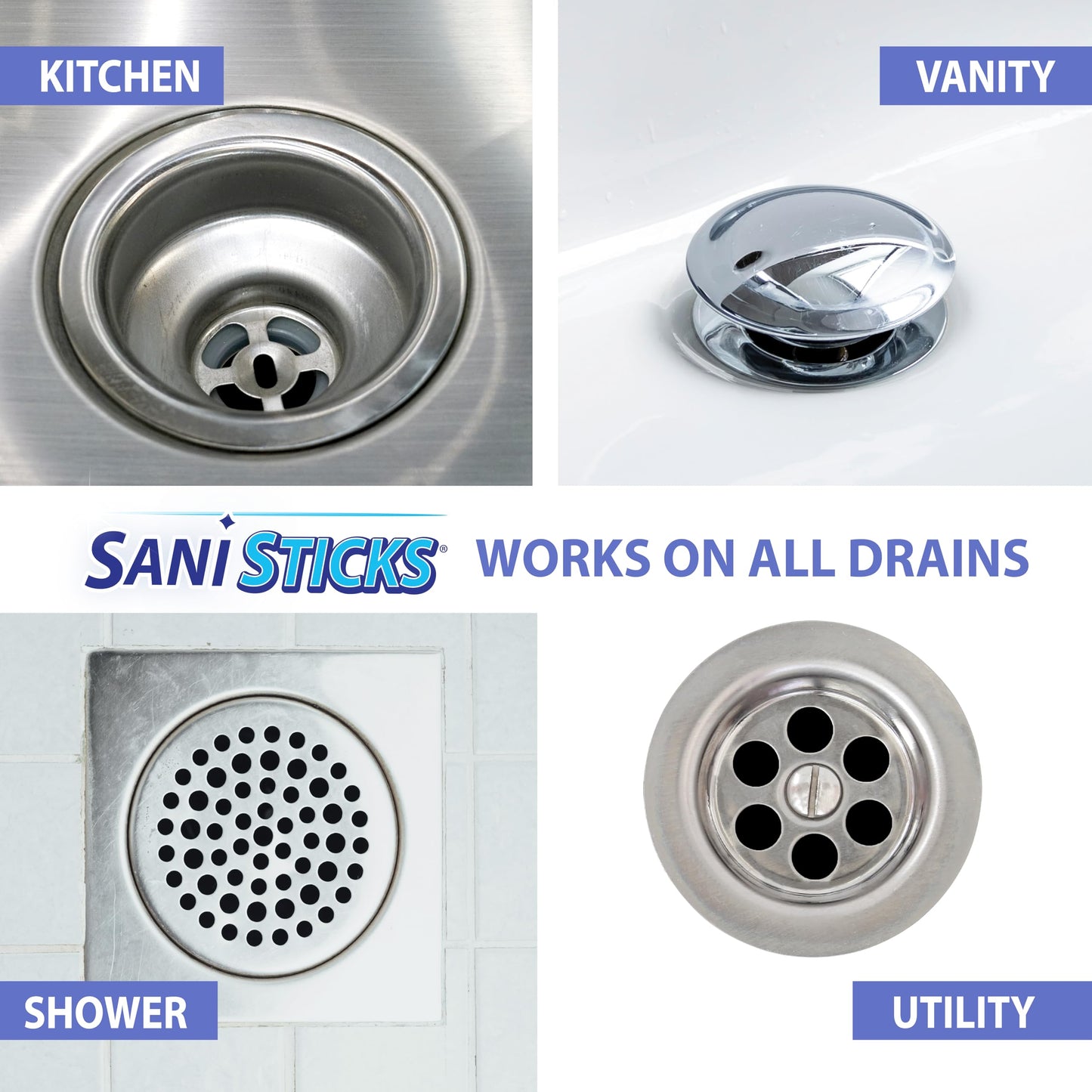 SANI 360° Sani Sticks Drain Cleaner and Deodorizer, 48 Count, Lemon Scent Enzyme Pipe Cleaners, Eliminate Odors, Prevent Clogged Drains, Safe