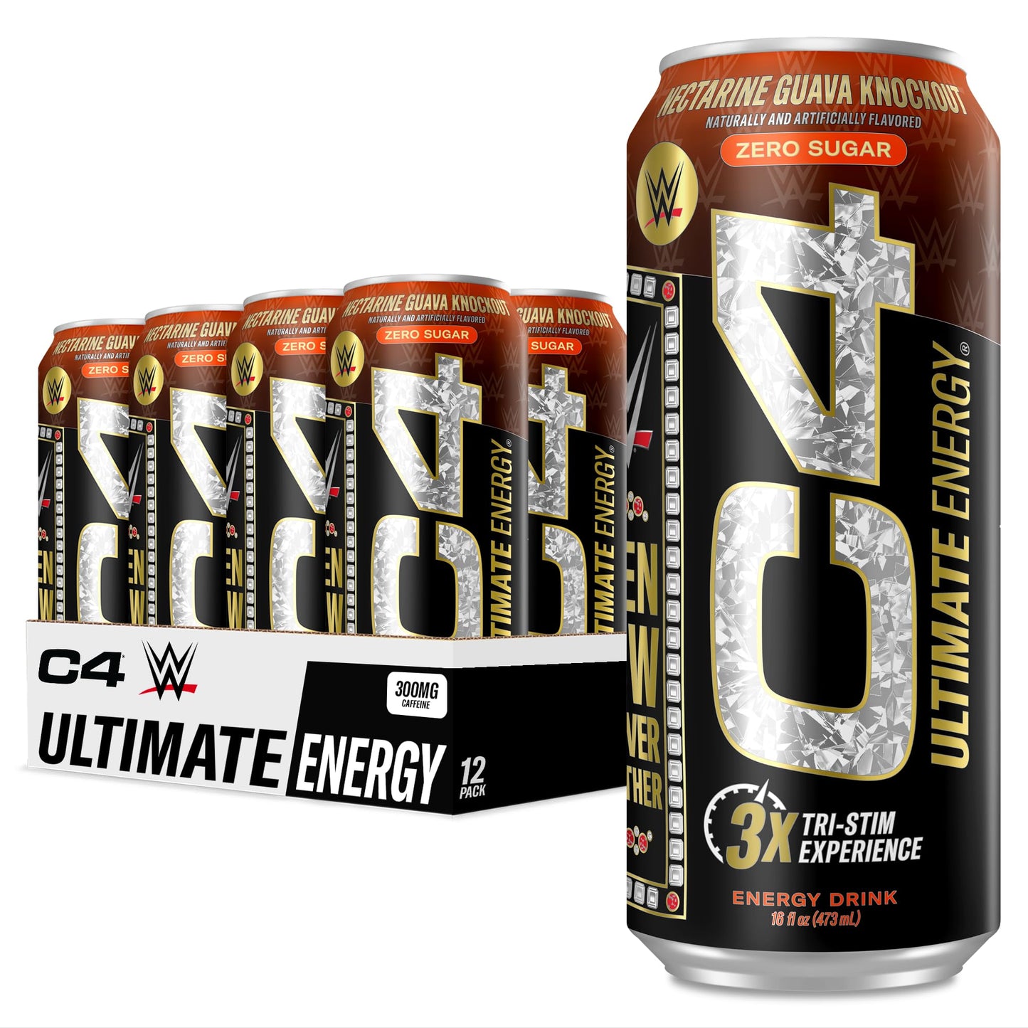 Cellucor C4 Ultimate x WWE | 300mg Caffeine Sugar Free Energy Drink | Knockout Nectarine Guava | 16oz (Pack of 12)