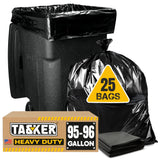 Tasker 95 Gallon Contractor Garbage Bags - 2 Mil Extra Heavy Duty Trash Bags - 96-100 Gallon Trash Can Liners, Industrial Trash Bags with Ties - 25