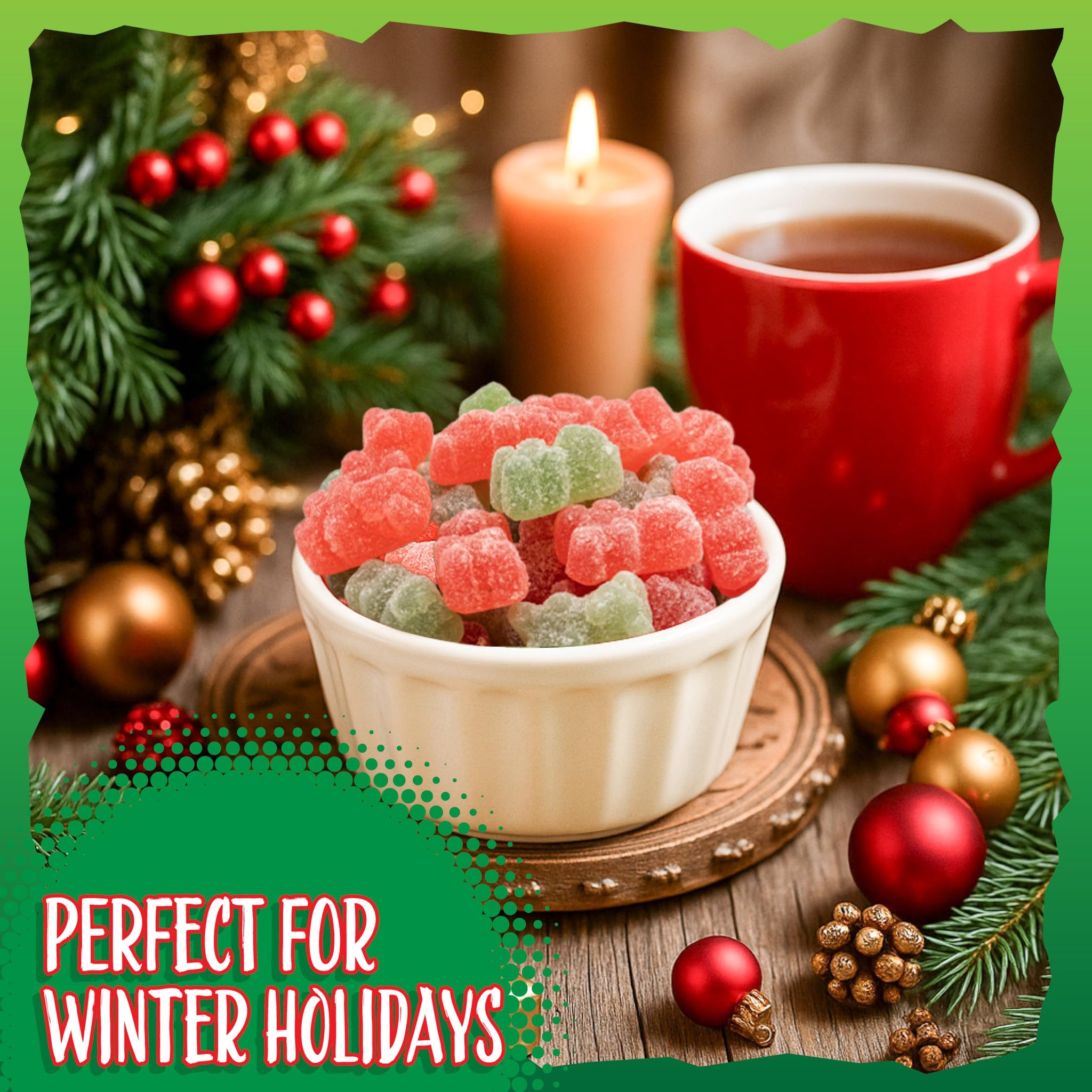Red & Green Bears Sour Gummy Candy 1-Pound Bag | Strawberry & Apple Gummies | Vegan Candy for Holiday Buffets | Gelatin Free Jelly Bears