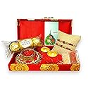 LoveNspire Rakhi Gift Hamper for Brother 2PC Rudraksha Rakhi with Candle Holder Haldi Kumkum Holder Roli Chawal Rakshabandhan Card Chocolates