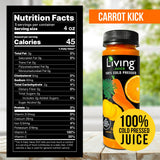 O2 Living Juice Cold Pressed Drink - Carrot Kick Organic Juice Pack - No Added Sugars or Water, Naturally Sweetened from Fruits, Rich in Nutrients