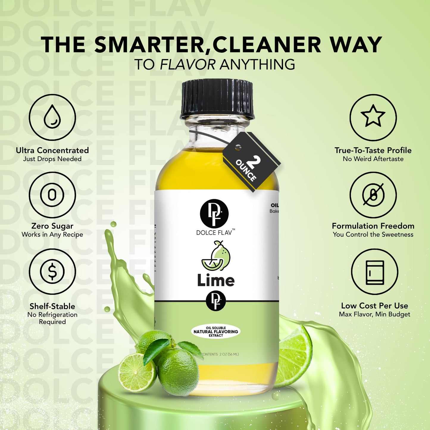 Dolce Flav Natural Lime Extract - 8 Ounce Oil-Soluble Kosher, Sugar-Free, Concentrated Citrus Lime Flavor for Candy, Chocolates & Desserts